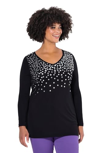Angel of Style Damen große Größen Übergrößen Plus Size T-Shirt, A-Linie, silberner Sternendruck, Langarm schwarz 46 836579100-46 von Angel of Style