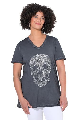 Angel of Style Damen große Größen Übergrößen Plus Size T-Shirt, Bequeme Passform, Totenkopf aus Glitzersteinchen anthrazit 52 843711110-52 von Angel of Style