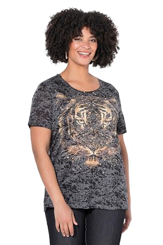 Angel of Style Damen große Größen Übergrößen Plus Size T-Shirt, Glitzersteinchen auf dem Tigerkopf schwarz 52 843154100-52 von Angel of Style