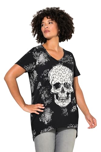 Angel of Style Damen große Größen Übergrößen Plus Size T-Shirt, Leo-Totenkopf, V-Ausschnitt, Halbarm schwarz 52 833199130-52 von Angel of Style