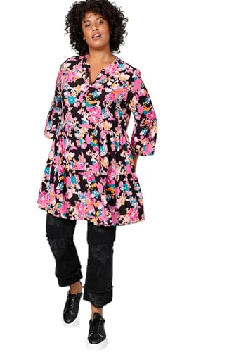 Angel of Style Damen große Größen Übergrößen Plus Size Tunika, A-Line, floraler Print, Tunika-Ausschnitt, 3/4-Ärmel, Volants schwarz 46 201413100-46 von Angel of Style