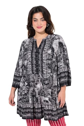 Angel of Style Damen große Größen Übergrößen Plus Size Tunika, Blütenmuster, Stehkragen, Knopfleiste, 3/4-Ärmel schwarz 46 830088100-46 von Angel of Style