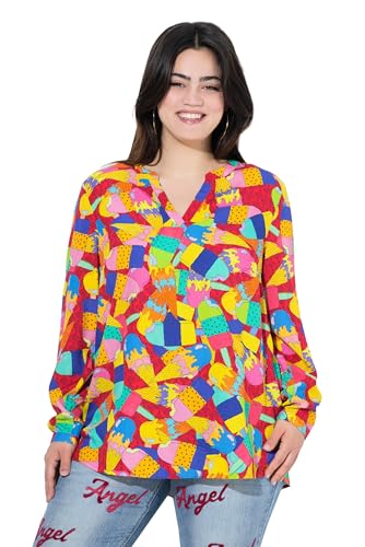 Angel of Style Damen große Größen Übergrößen Plus Size Tunika, farbiges EIS-Muster, Langarm neon rot 52 842920520-52 von Angel of Style