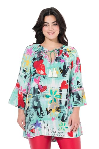 Angel of Style Damen große Größen Übergrößen Plus Size Tunika-Bluse, floraler Comic-Druck, 3/4-Ärmel smaragd 52 840276431-52 von Angel of Style