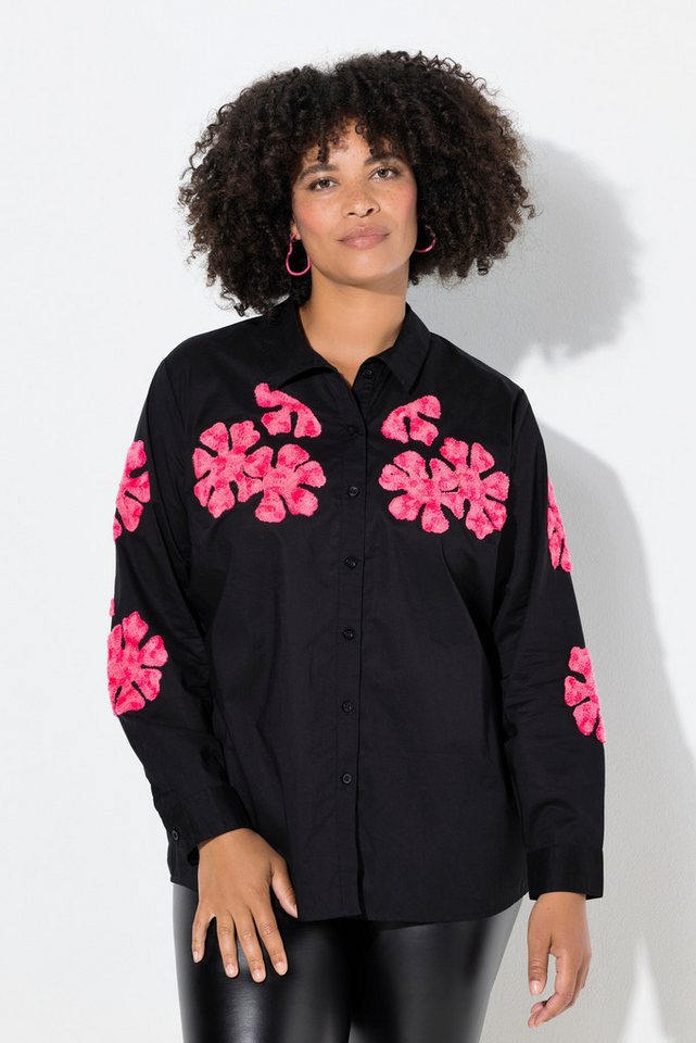 Angel of Style Hemdbluse Hemdbluse A-Linie Blüten-Stickerei Langarm von Angel of Style