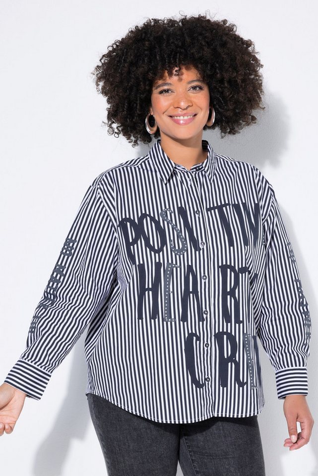 Angel of Style Hemdbluse Hemdbluse oversized Streifen Pailletten-Schriftzug von Angel of Style
