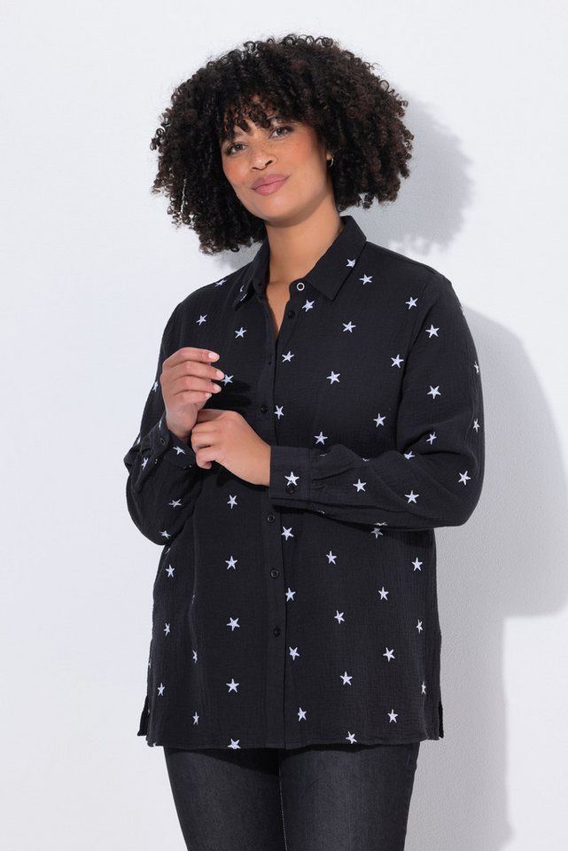 Angel of Style Hemdbluse Musselin-Bluse oversized Sternen-Stickerei von Angel of Style