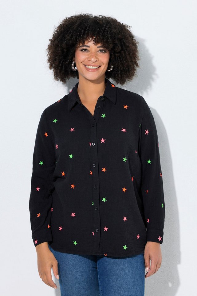 Angel of Style Hemdbluse Musselin-Bluse oversized Sternen-Stickerei von Angel of Style