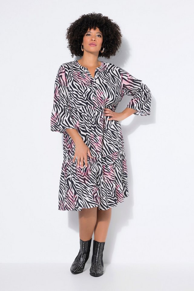 Angel of Style Jerseykleid Kleid Zebramuster mit Neondruck 3/4-Ärmel Volants von Angel of Style