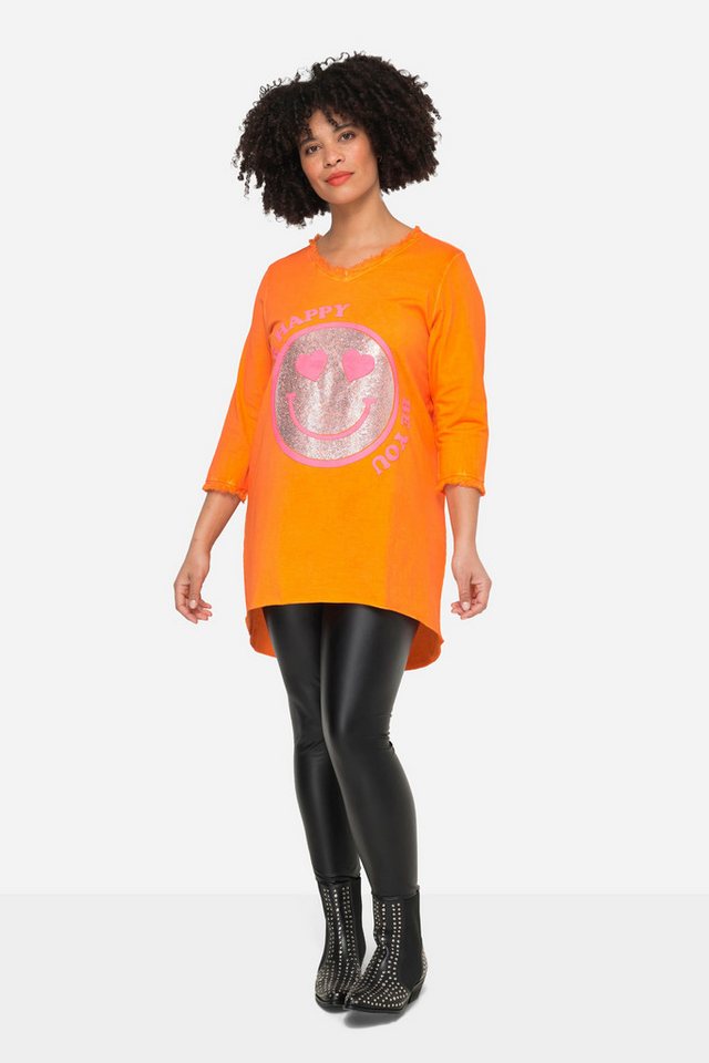 Angel of Style Longshirt T-Shirt A-Linie Pailletten-Smiley V-Ausschnitt von Angel of Style