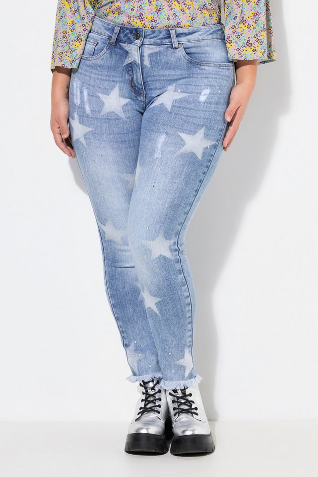 Angel of Style Regular-fit-Jeans Jeans Slim Fit Sterne Glitzersteinchen Fransensaum von Angel of Style
