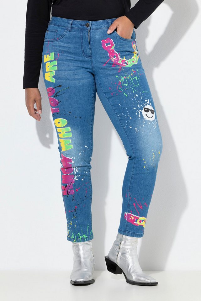 Angel of Style Röhrenjeans Skinny-Jeans Slim Fit Used Look Neon Prints von Angel of Style