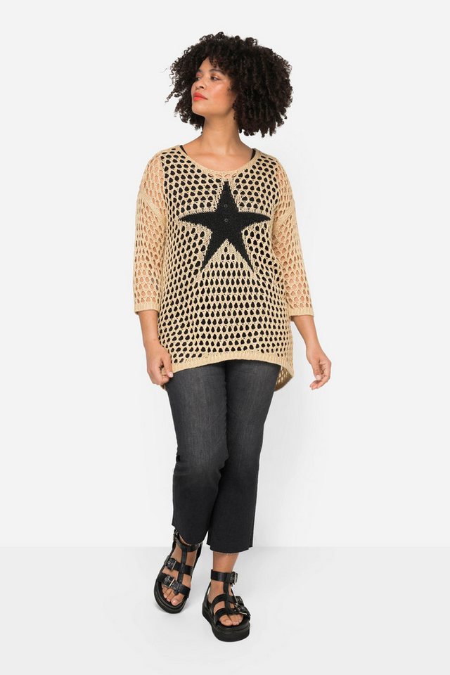 Angel of Style Strickpullover Pullover Relaxed Fit Grobstrick Stern 3/4-Ärmel von Angel of Style