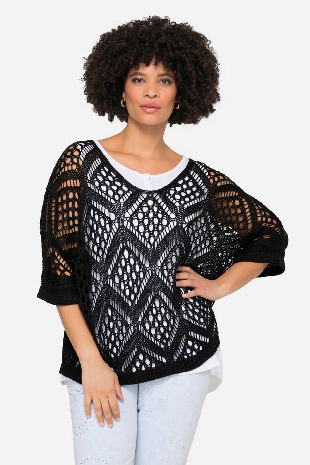 Angel of Style Strickpullover Pullover oversized Ajourstrick V-Ausschnitt von Angel of Style