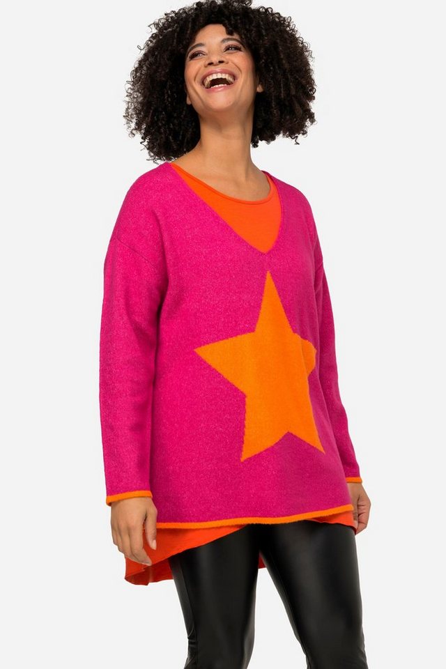 Angel of Style Strickpullover Pullover oversized Sterne V-Ausschnitt Langarm von Angel of Style