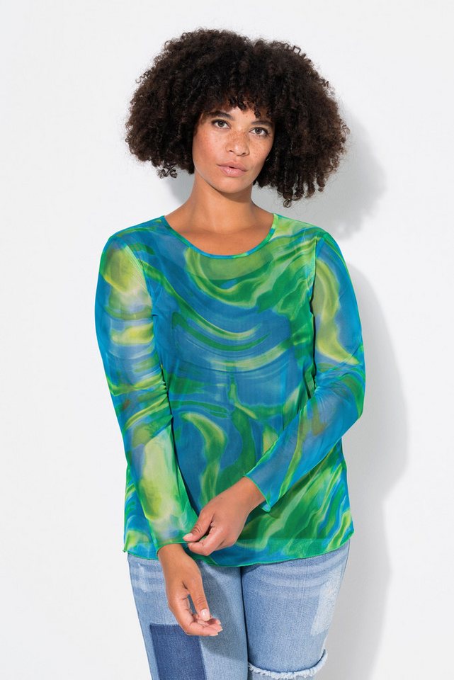 Angel of Style T-Shirt Mesh-Shirt Slim Fit Wellenmuster Langarm von Angel of Style