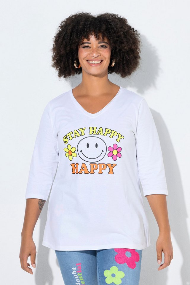 Angel of Style T-Shirt T-Shirt A-Linie Neon-Smiley 3/4-Ärmel von Angel of Style