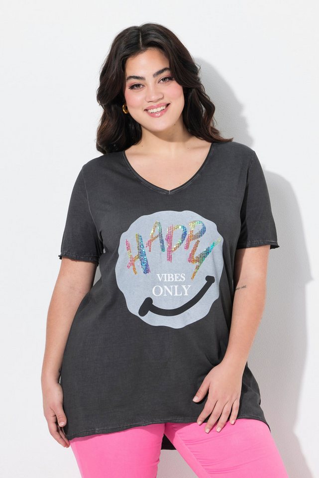 Angel of Style T-Shirt T-Shirt A-Linie Regenbogen-Pailletten-Smiley von Angel of Style