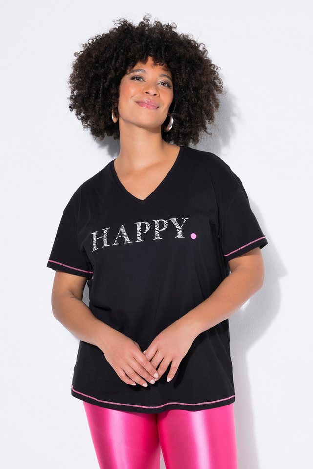 Angel of Style T-Shirt T-Shirt Boxy Fit HAPPY Schriftzug Neonnähte von Angel of Style