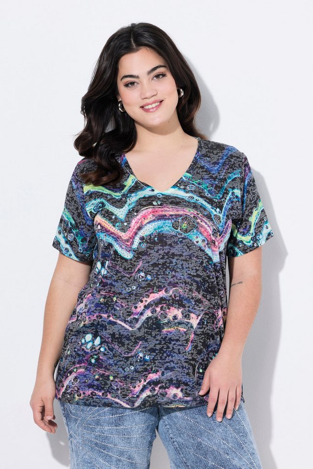 Angel of Style T-Shirt T-Shirt bequeme Passform Linien-Muster von Angel of Style