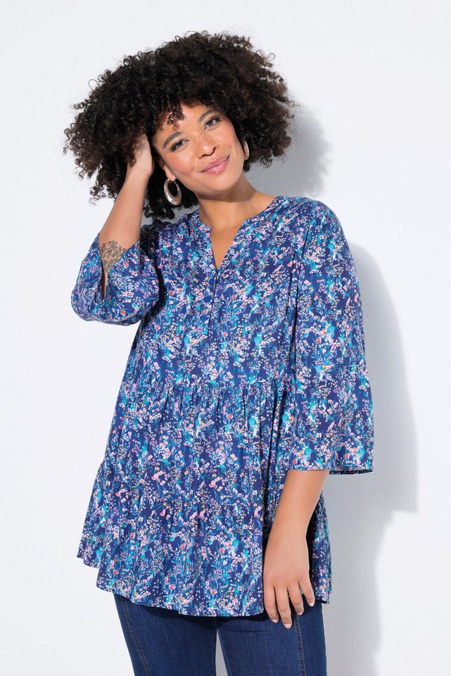 Angel of Style Tunika Bluse A-Linie Blümchenmuster 3/4-Ärmel Volants von Angel of Style
