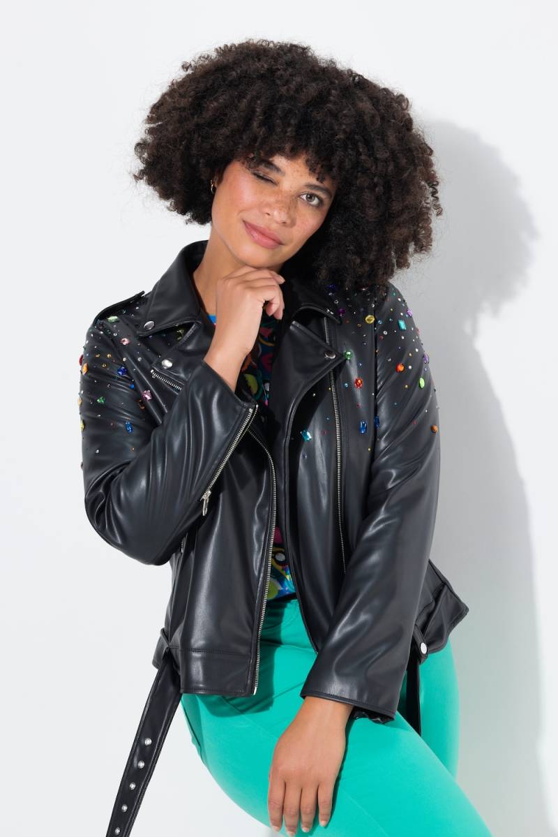 Große Größen Bikerjacke, Damen, schwarz, Größe: 52, Polyester, Angel of Style von Angel of Style