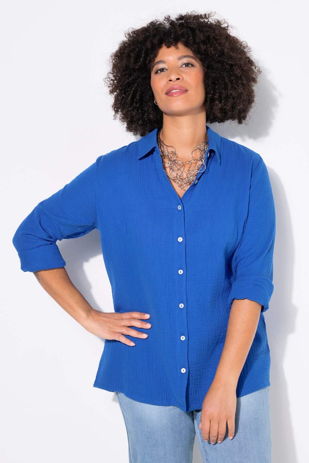 Große Größen Bluse, Damen, blau, Größe: 48, Baumwolle, Angel of Style von Angel of Style