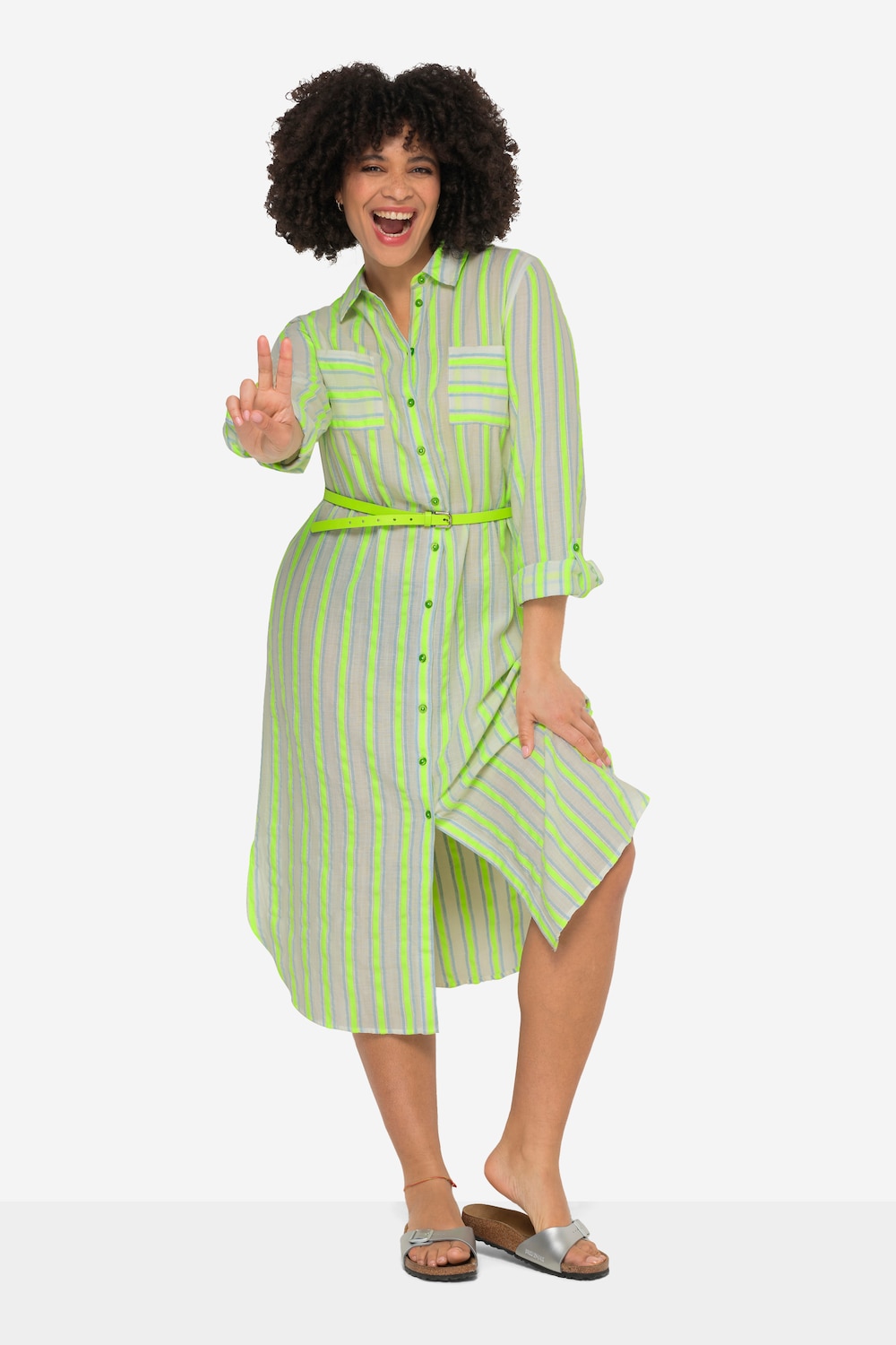 Große Größen Hemdblusen-Midikleid, Damen, grün, Größe: 42, Baumwolle/Viskose/Polyester, Angel of Style von Angel of Style