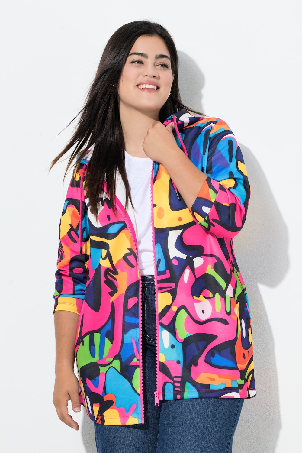 Große Größen Hoodie-Jacke, Damen, weiß, Größe: 58, Polyester, Angel of Style von Angel of Style