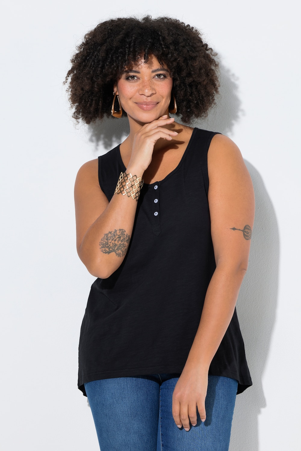 Große Größen Jersey-Top, Damen, schwarz, Größe: 50, Baumwolle, Angel of Style von Angel of Style