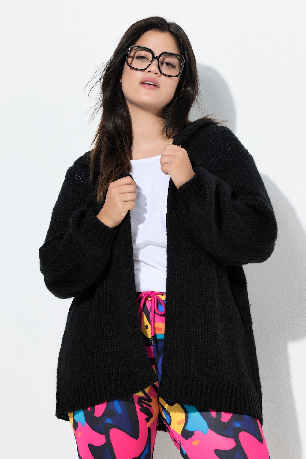 Große Größen Kapuzen-Strickjacke, Damen, schwarz, Größe: 46/48, Synthetische Fasern, Angel of Style von Angel of Style