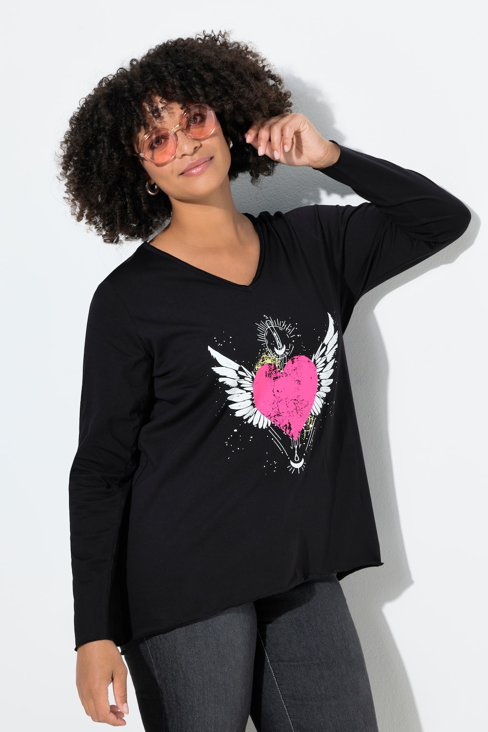 Große Größen Langarmshirt, Damen, schwarz, Größe: 46, Baumwolle, Angel of Style von Angel of Style