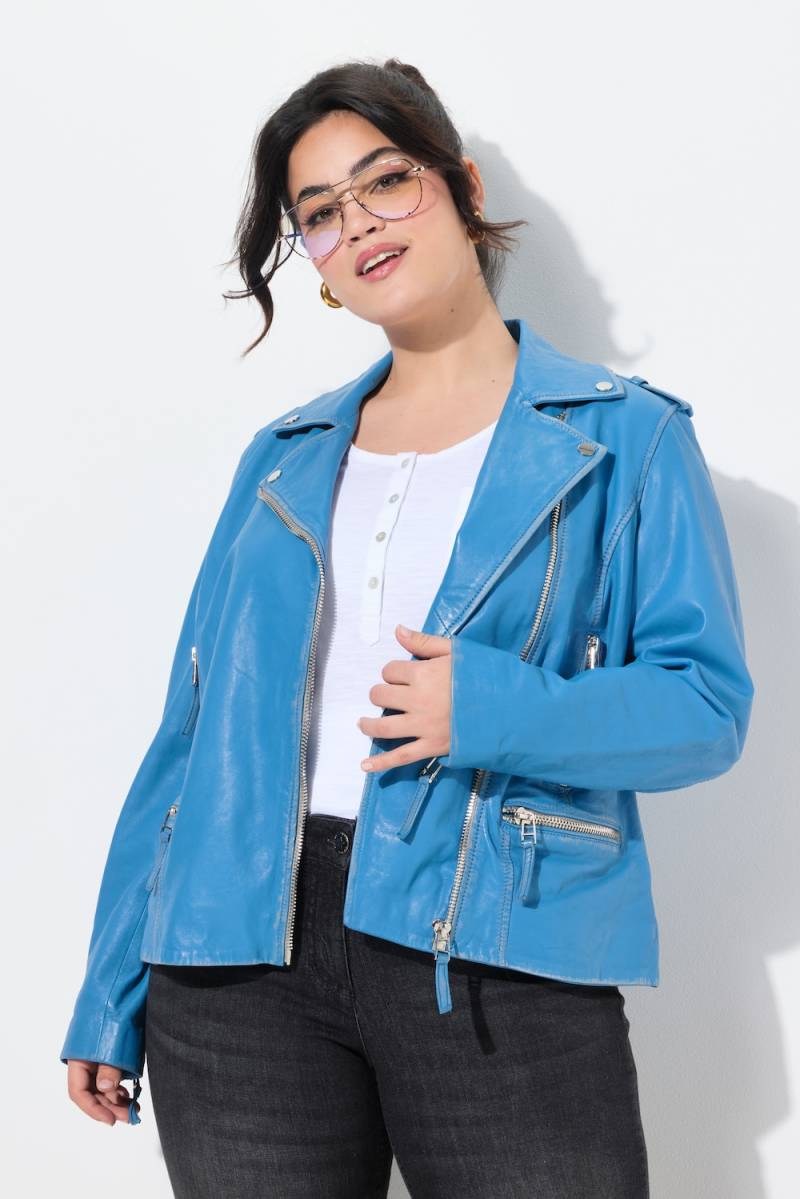 Große Größen Leder-Bikerjacke, Damen, blau, Größe: 54, Polyester/Leder, Angel of Style von Angel of Style