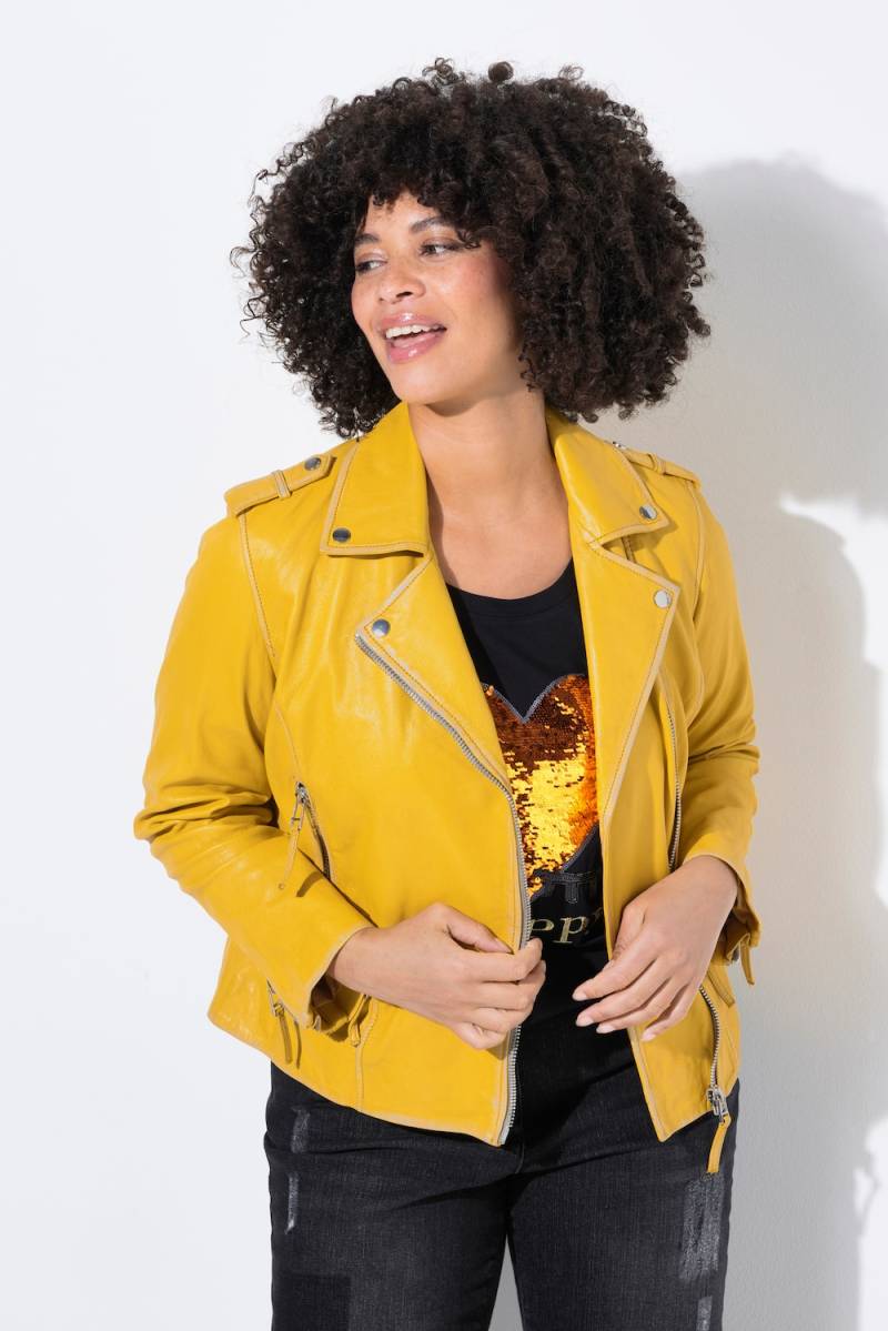 Große Größen Leder-Bikerjacke, Damen, gelb, Größe: 48, Polyester/Leder, Angel of Style von Angel of Style