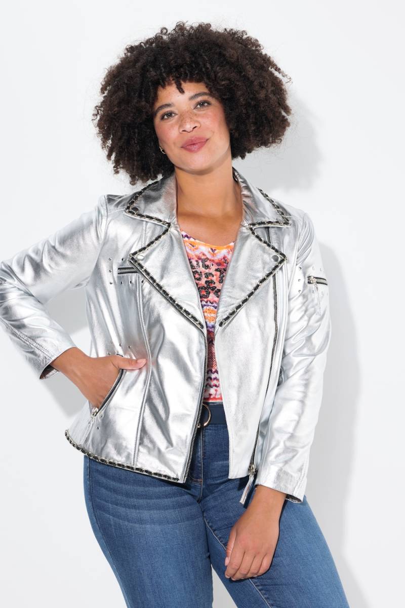 Große Größen Leder-Bikerjacke, Damen, grau, Größe: 54, Polyester/Leder, Angel of Style von Angel of Style