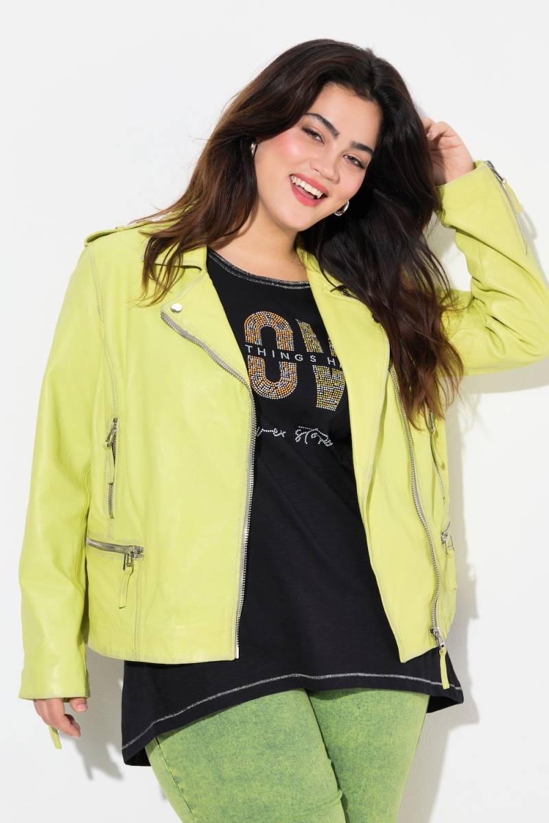 Große Größen Leder-Bikerjacke, Damen, grün, Größe: 48, Polyester/Leder, Angel of Style von Angel of Style