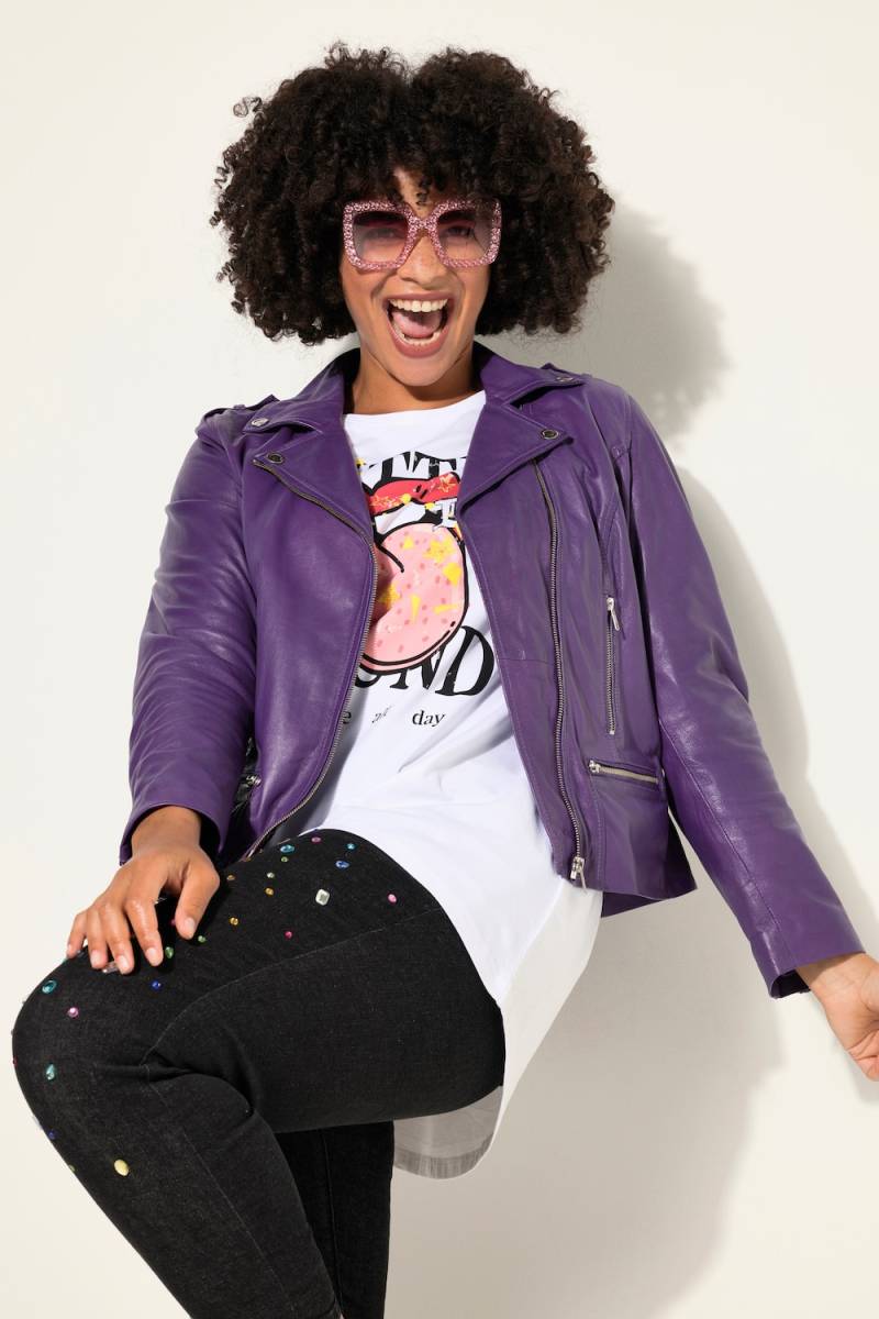 Große Größen Leder-Bikerjacke, Damen, lila, Größe: 52, Polyester/Leder, Angel of Style von Angel of Style