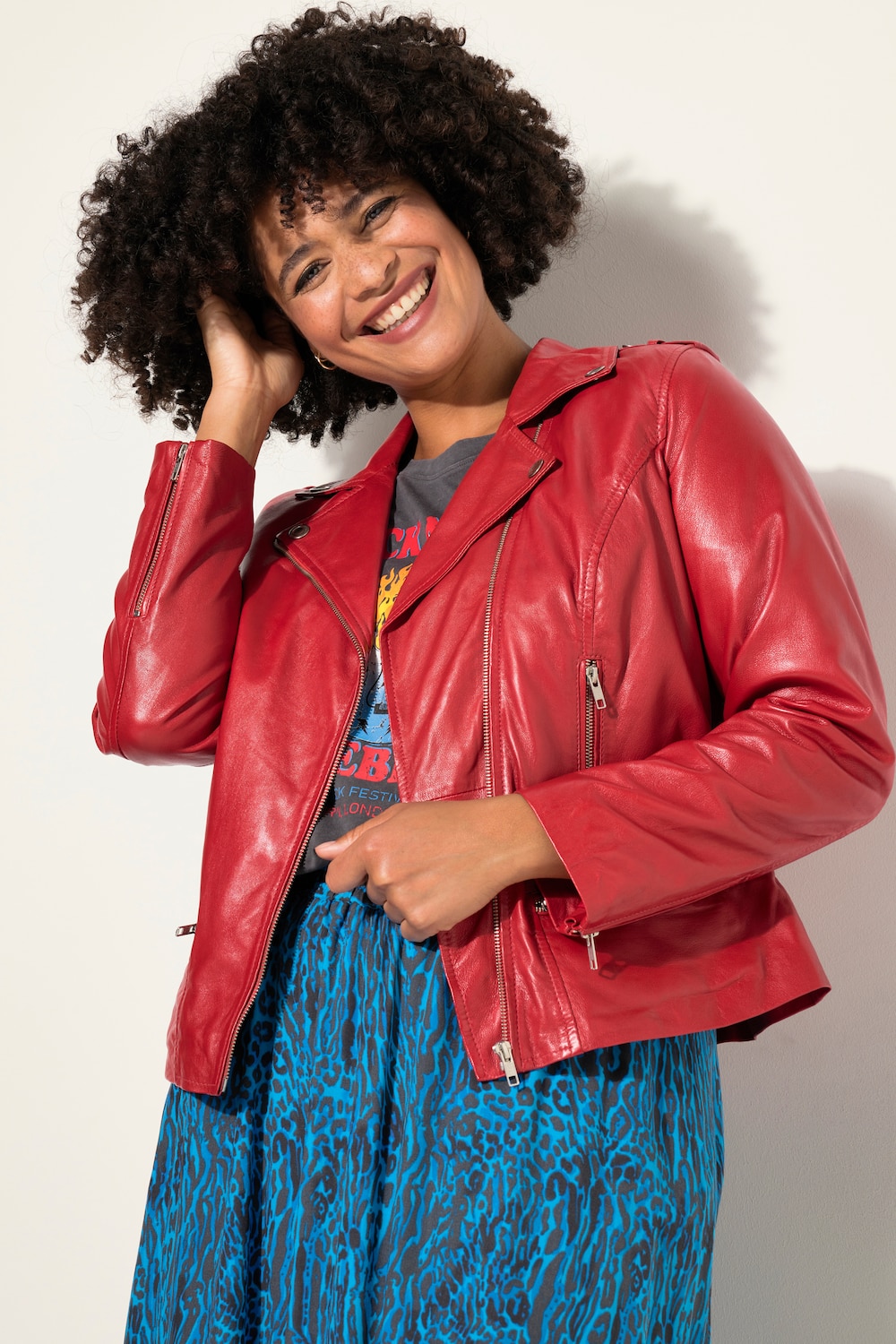 Große Größen Leder-Bikerjacke, Damen, rot, Größe: 46, Polyester/Leder, Angel of Style von Angel of Style
