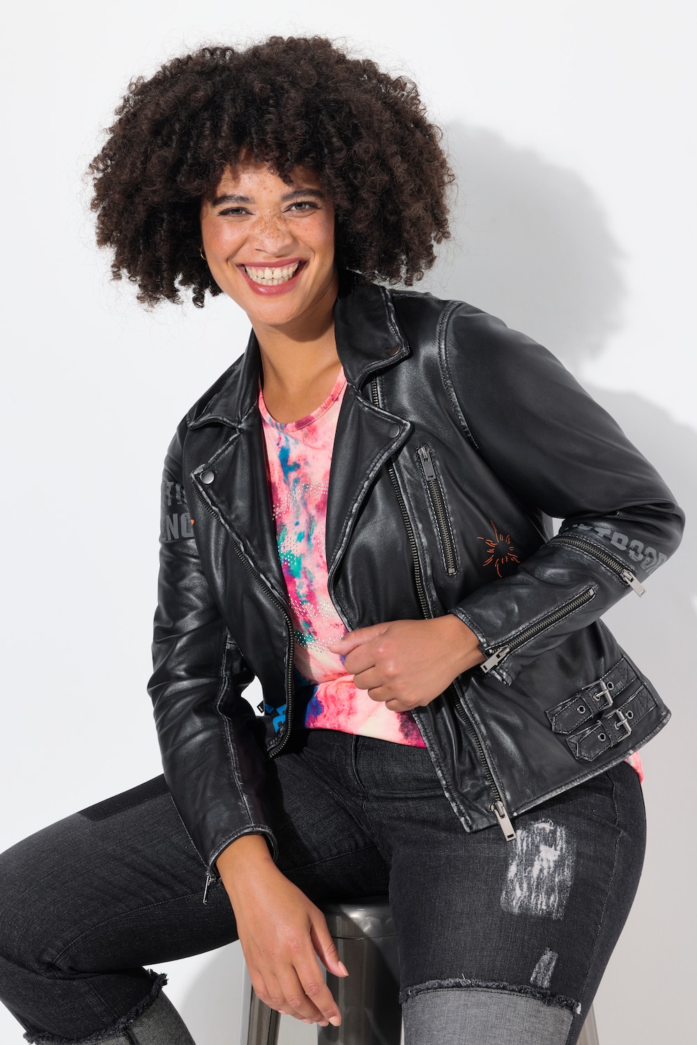 Große Größen Lederjacke, Damen, schwarz, Größe: 56, Polyester/Leder, Angel of Style von Angel of Style