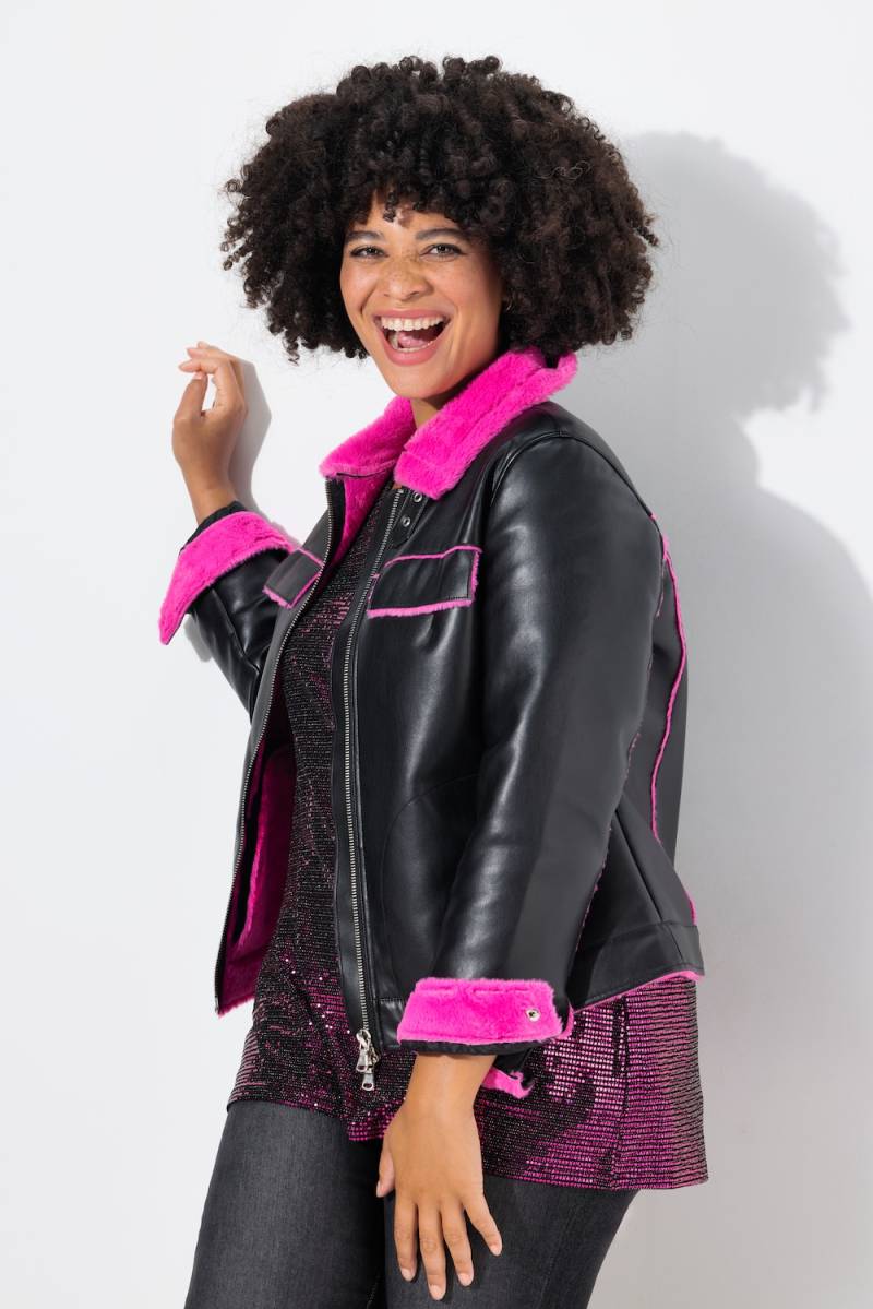 Große Größen Lederoptik-Jacke, Damen, schwarz, Größe: 48, Polyester/Synthetische Fasern, Angel of Style von Angel of Style