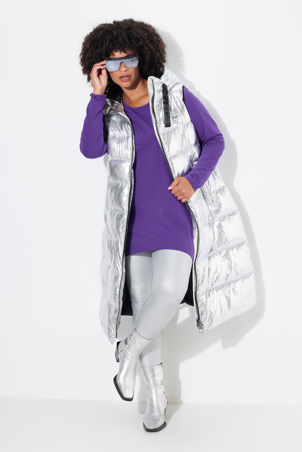 Große Größen Long-Steppweste, Damen, grau, Größe: 54/56, Polyester/Synthetische Fasern, Angel of Style von Angel of Style