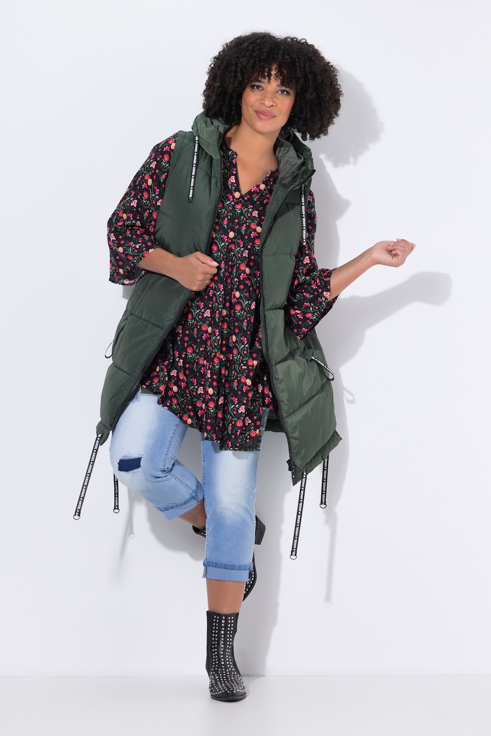 Große Größen Long-Steppweste, Damen, grün, Größe: 44, Polyester, Angel of Style von Angel of Style