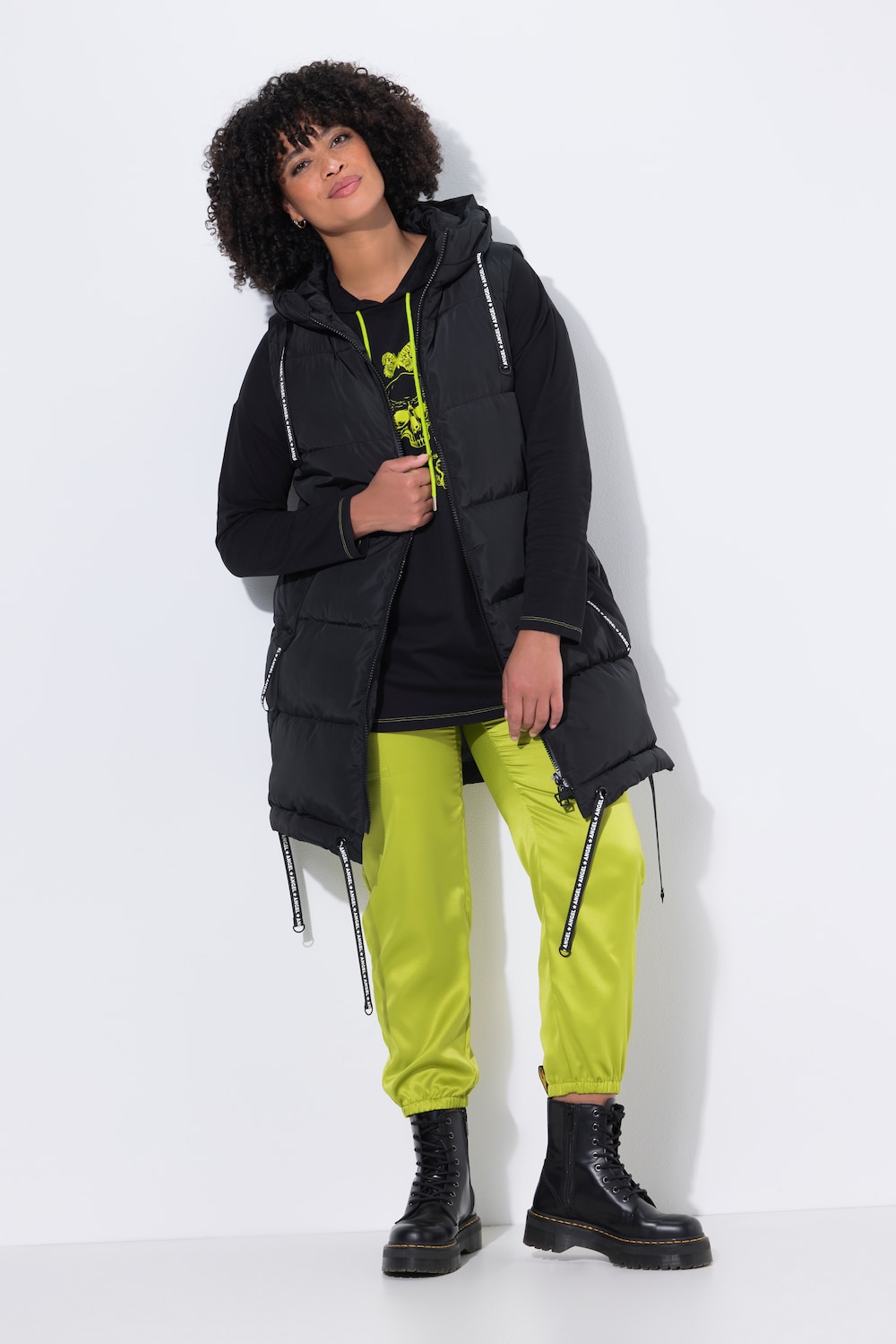 Große Größen Long-Steppweste, Damen, schwarz, Größe: 56, Polyester, Angel of Style von Angel of Style