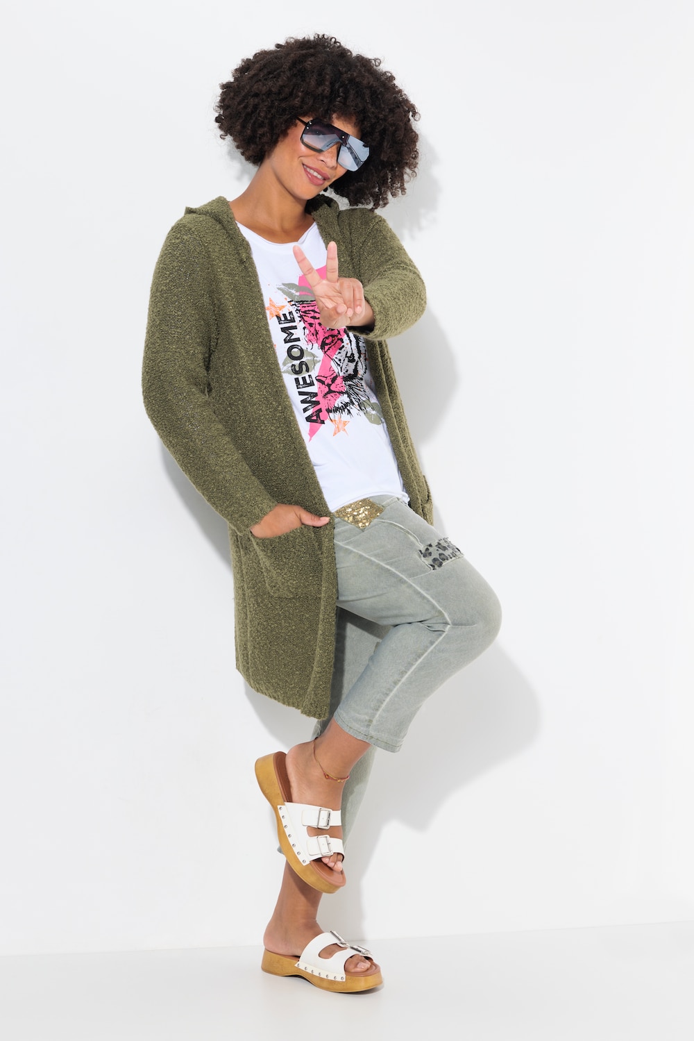 Große Größen Long-Strickjacke, Damen, grün, Größe: 50/52, Synthetische Fasern/Polyester, Angel of Style von Angel of Style