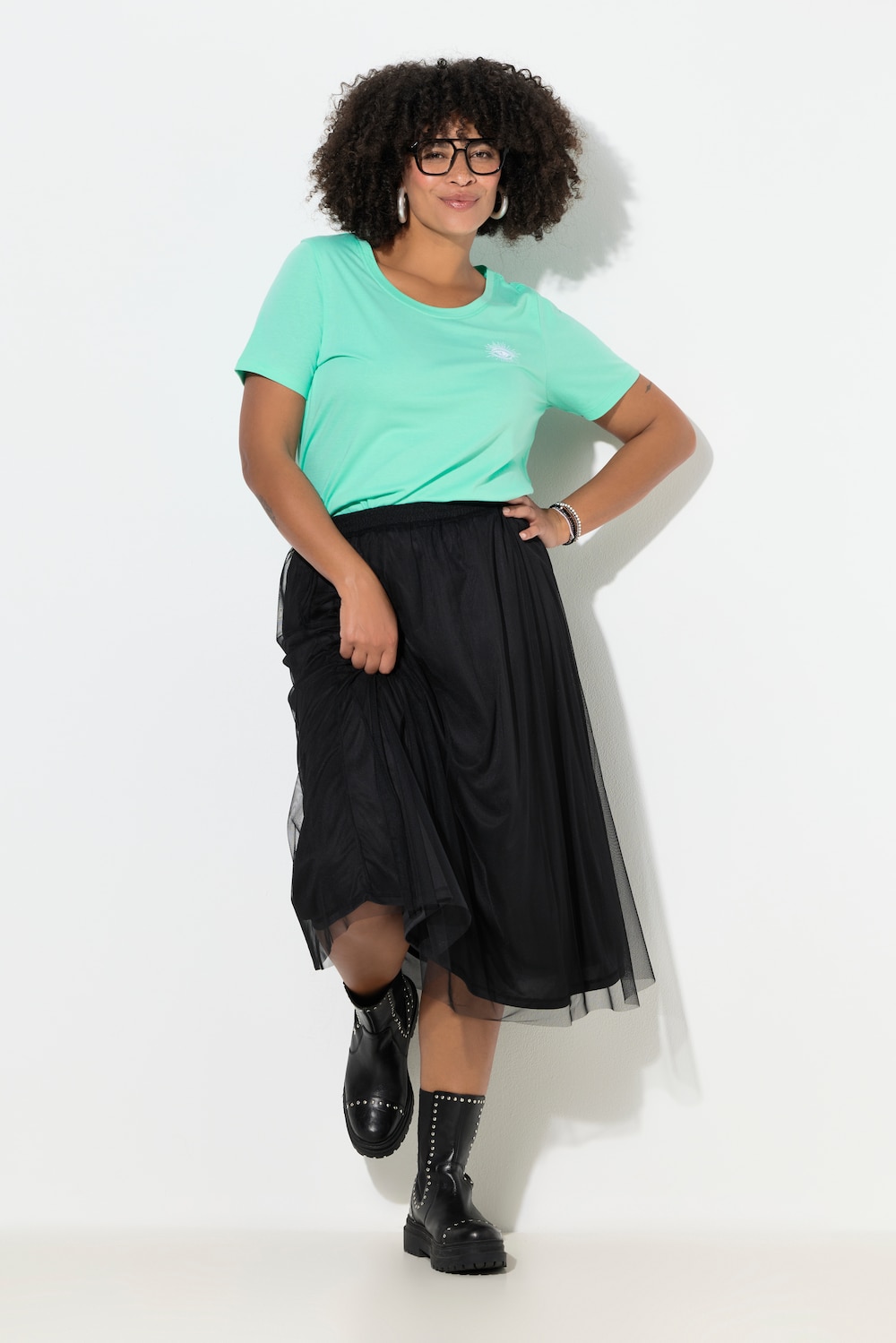 Große Größen Mesh-Midirock, Damen, schwarz, Größe: 52, Polyester, Angel of Style von Angel of Style