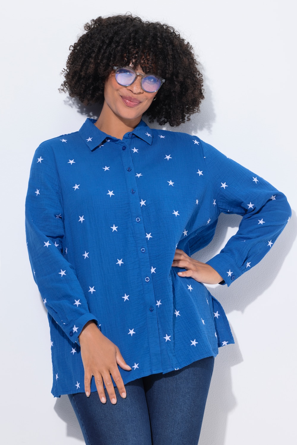 Große Größen Musselin-Bluse, Damen, blau, Größe: 42, Baumwolle, Angel of Style von Angel of Style