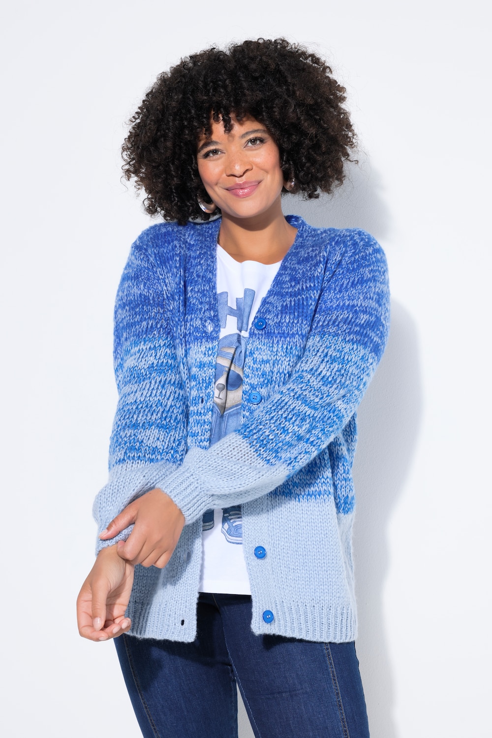 Große Größen Strickjacke, Damen, blau, Größe: 42/44, Synthetische Fasern, Angel of Style von Angel of Style