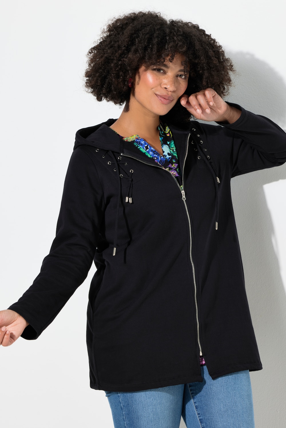 Große Größen Sweatjacke, Damen, schwarz, Größe: 52, Baumwolle, Angel of Style von Angel of Style