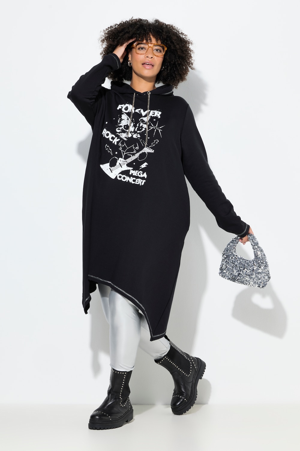 Große Größen Sweatkleid, Damen, schwarz, Größe: 50/52, Baumwolle, Angel of Style von Angel of Style