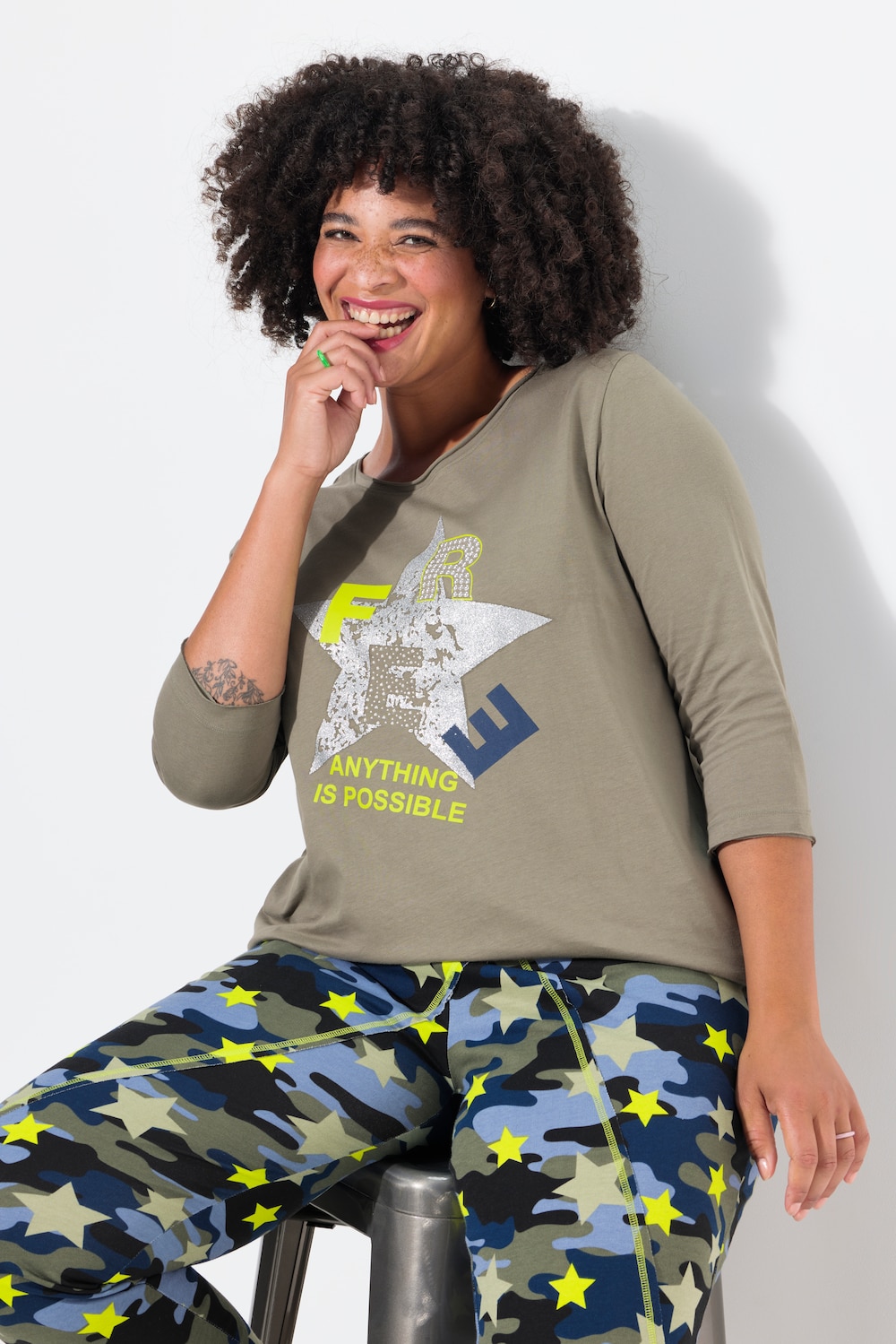 Große Größen T-Shirt, Damen, grün, Größe: 50, Baumwolle, Angel of Style von Angel of Style